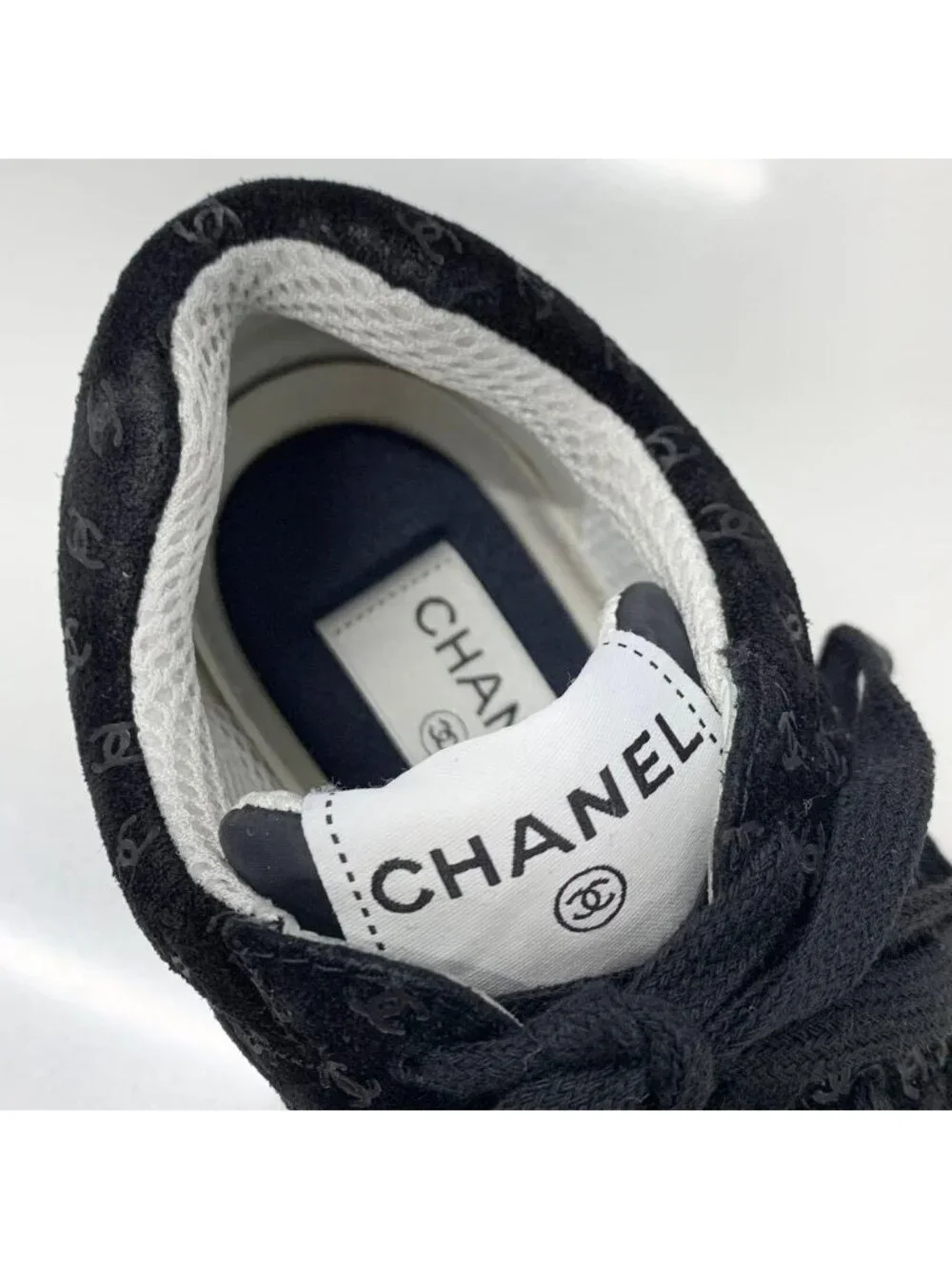Chanel CC Logo Suede Sneakers Black
